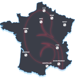 Carte de France avec le parcours de la Rein Padel Tour